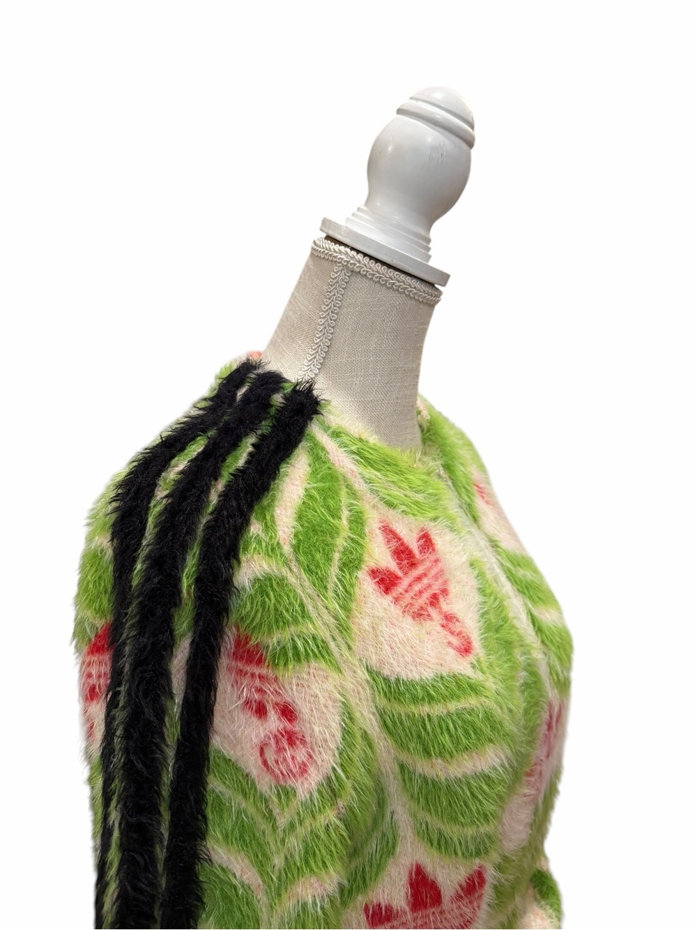 Gucci Adidas Green, White & Red Fuzzy Logo Zip Cardigan - Picture 8 of 12